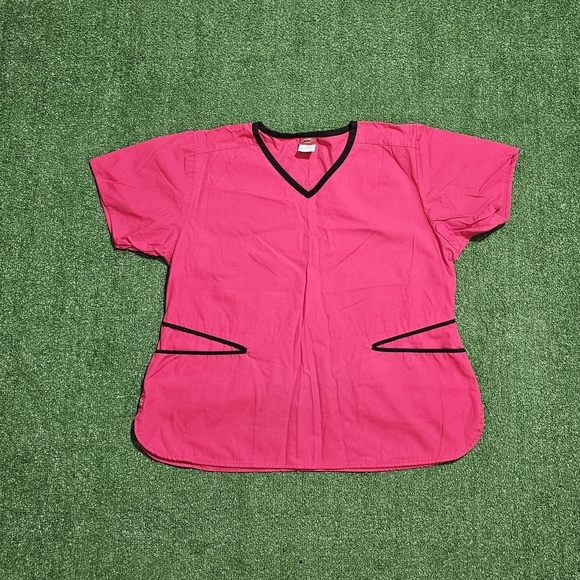 Dickies Tops - Dickies Hot Pink V-Neck Short Sleeve Top